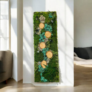 Tableau végétal avec mousse lichen fougère stabilisé – Taille 120×40 cm