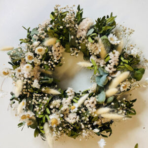 Couronne fleurie GREEN AND WHITE diamètre 33cm