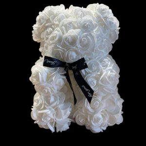 Ourson fleurs artificielles blanc